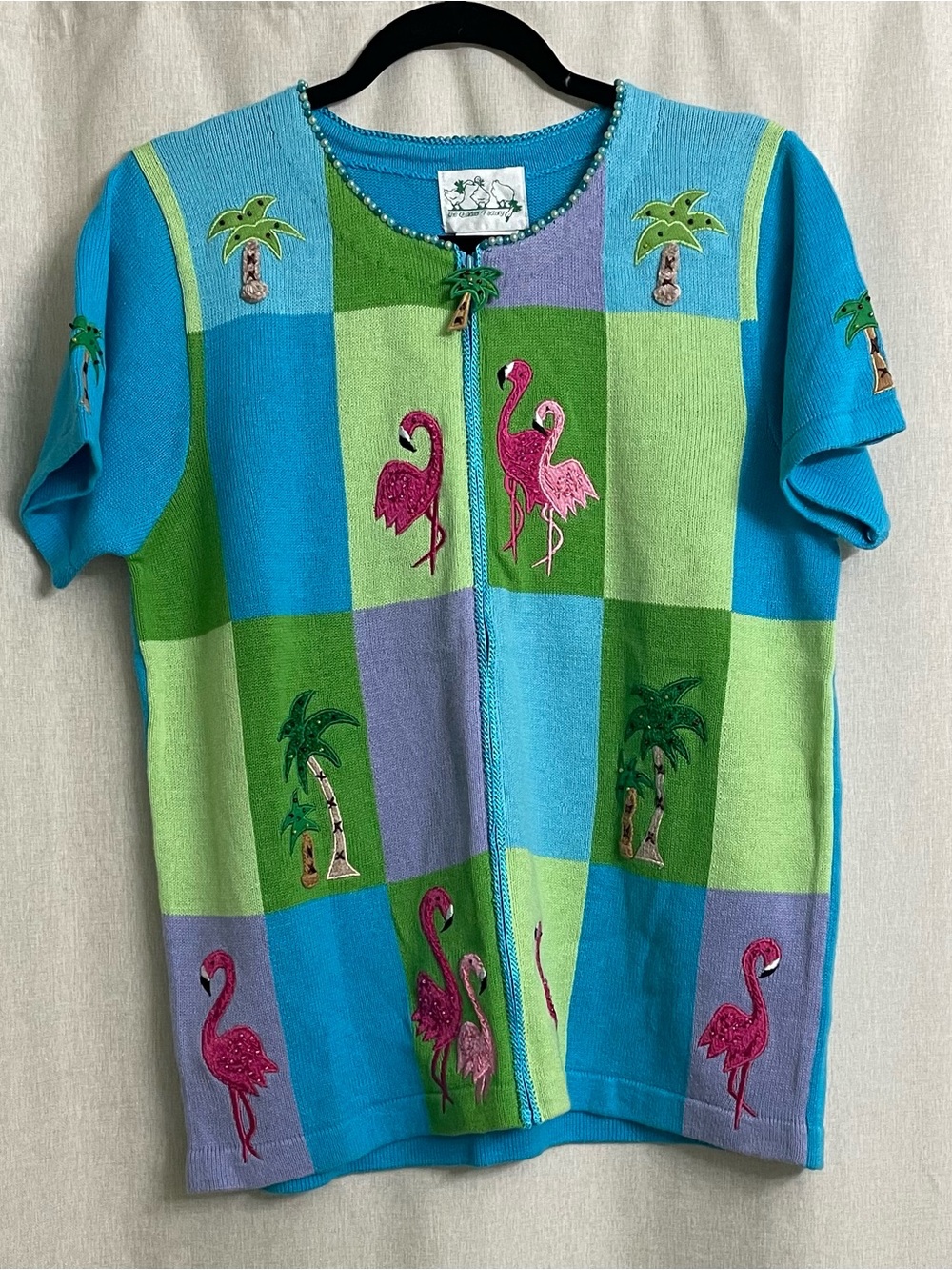 Quacker Factory Turquoise & Lime Embroidered Tropical Cardigan